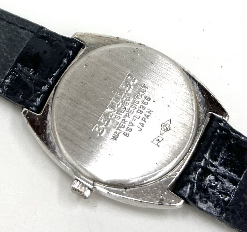AK◆ BENTLEY silver collection ベントレー BSV-M9255 クォーツ SV925 スモールセコンド アイボリー文字盤 革ベルト 腕時計_画像8