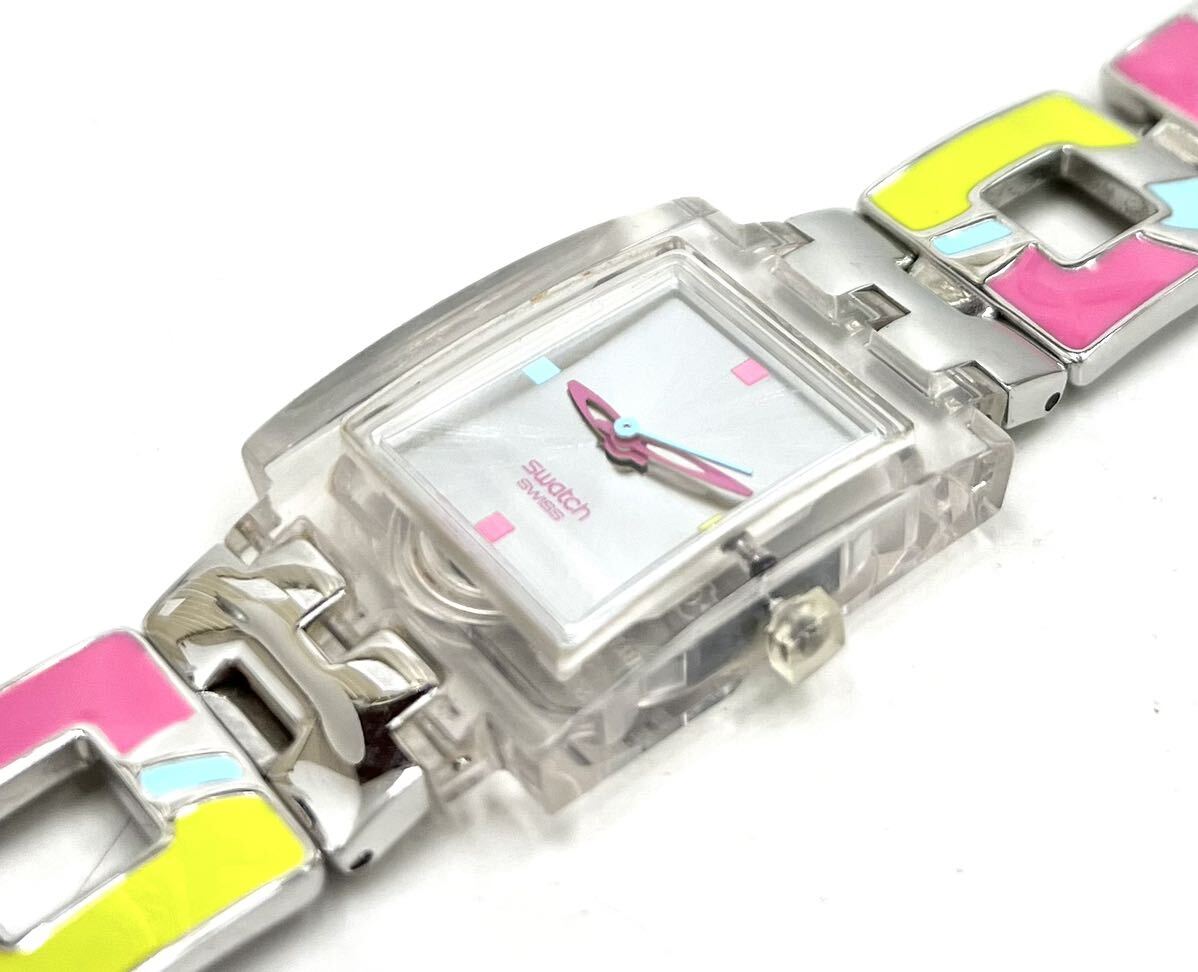AK◆ Swatch スウォッチ スクエア スケルトン 腕時計 クォーツ SUBK145G コレクション コレクター カラフル ポップ 現状品の画像1