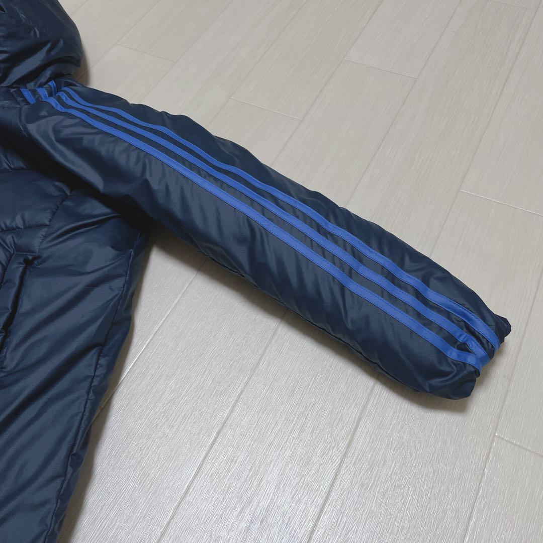  Adidas long coat bench coat protection against cold hood Kids unisex 3ps.@ line reverse side f lease navy 150