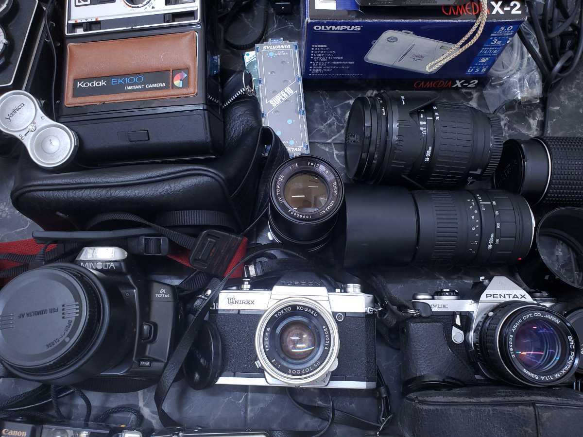 H カメラまとめ フィルム デジタル 二眼 一眼レフ 望遠 単焦点レンズ CANON EOS 5 Olympus yashicaflex Kodak PENTAX ME TOPCON 現状品の画像5