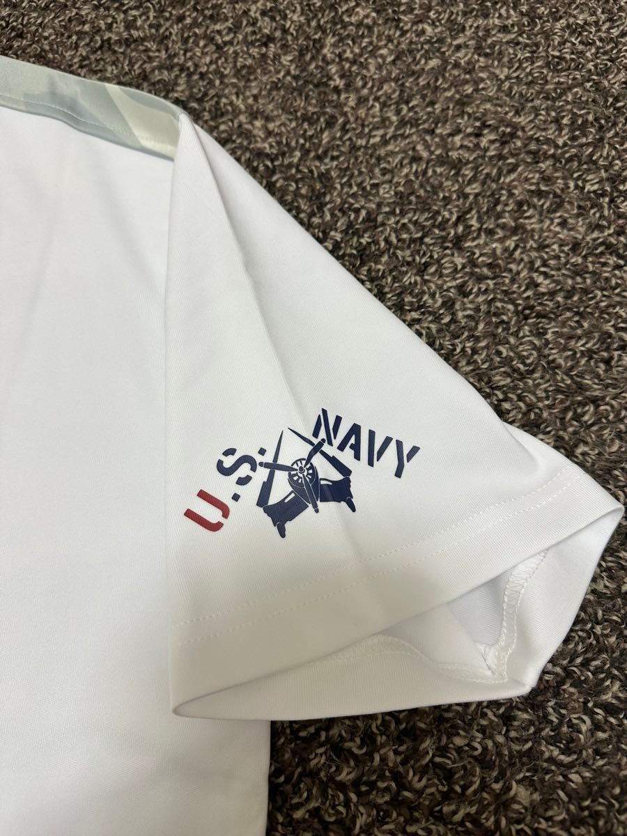 新品 AVIREX GOLF アヴィレックスゴルフ 半袖モックネックシャツ XL 迷彩 U.S.NAVY ストレッチ素材