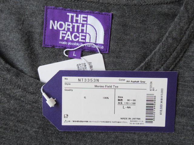 2024SS THE NORTH FACE PURPLE LABEL Merino Field Tee サイズL メリノウール Tシャツ グレー/ナナミカノースフェイスパープルレーベル