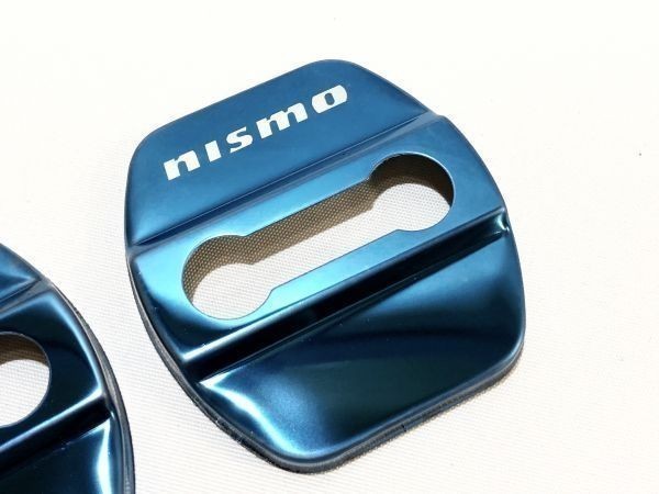 NISMO ドアストライカー ステンレスカバー ブルーメタリック 2個セット 日産マーチ ノート シルビア ジューク フェアレディ スカイラインの画像2