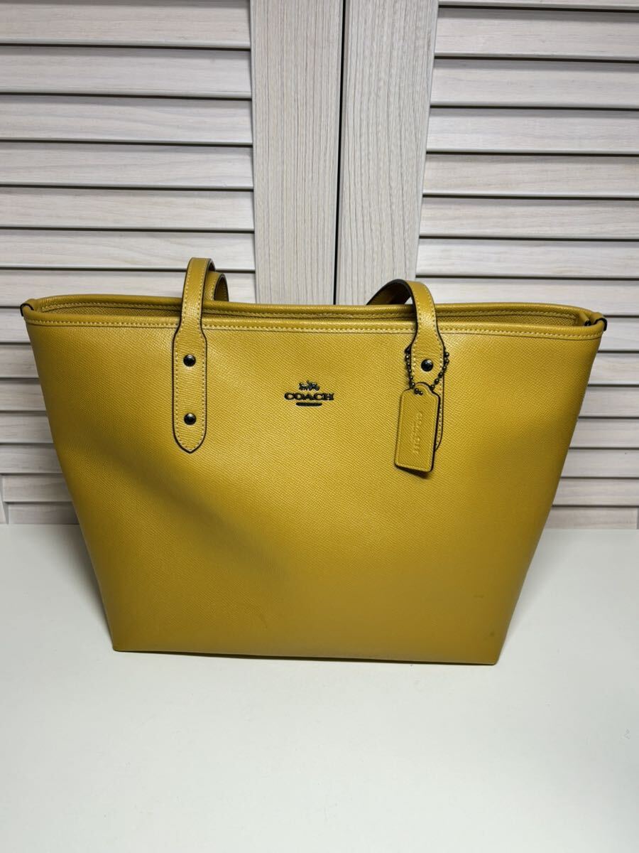 中古品 COACH コーチ F58846 レザー トートバッグ ショルダーバッグ 黄色 イエロー_画像1