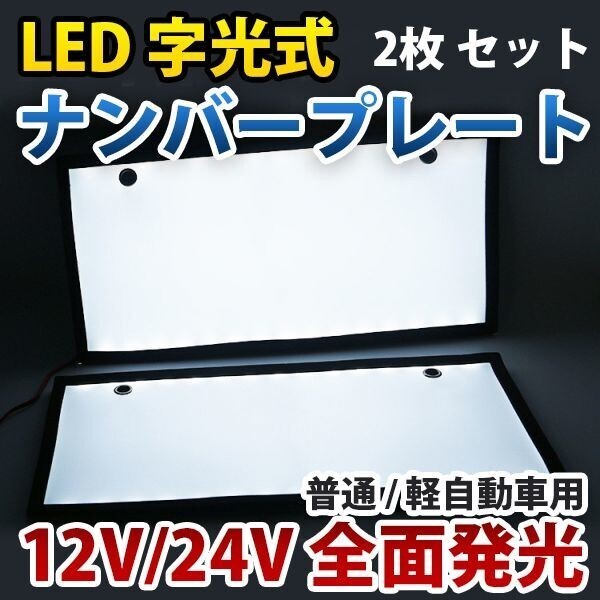 LEDナンバープレート 字光式 電光式 超薄型 激白 字光式 12V/24V兼用 全面発光 8mm 前後 2枚 セット CPD04の画像1
