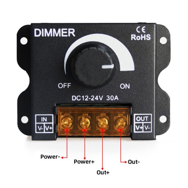 DV12-24V 30A LED 調光器 ディマースイッチ コントローラー 無段階 減光調整 小型 調光ユニット LEDテープや照明にの画像4