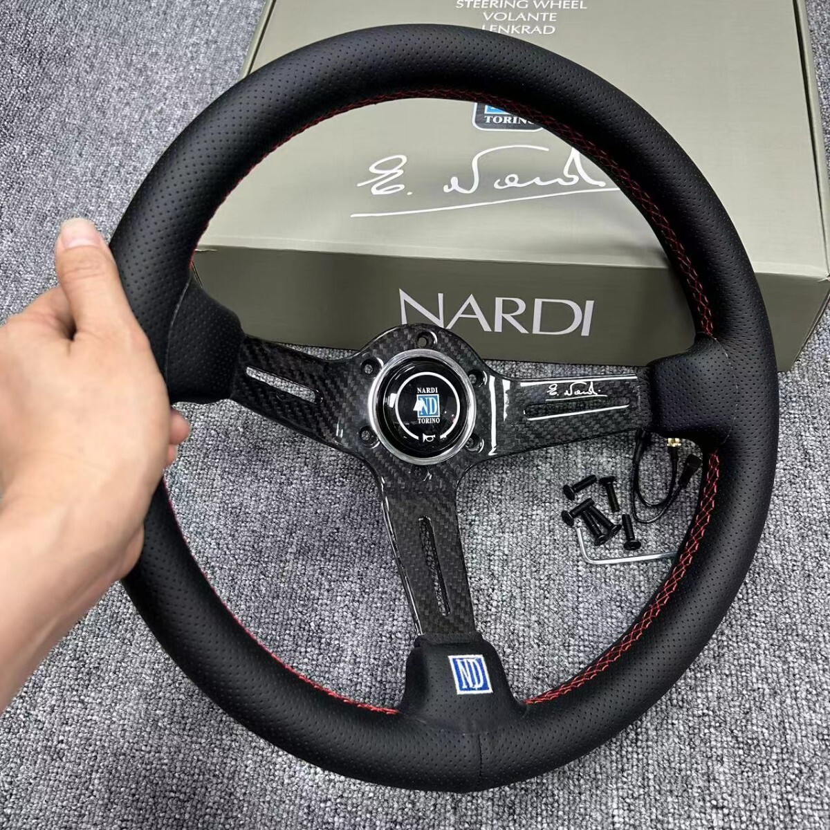  charcoal element fiber *NARDI* steering gear sport steering wheel high quality car steering wheel PVC leather 340mm 13 -inch race drift steering gear 