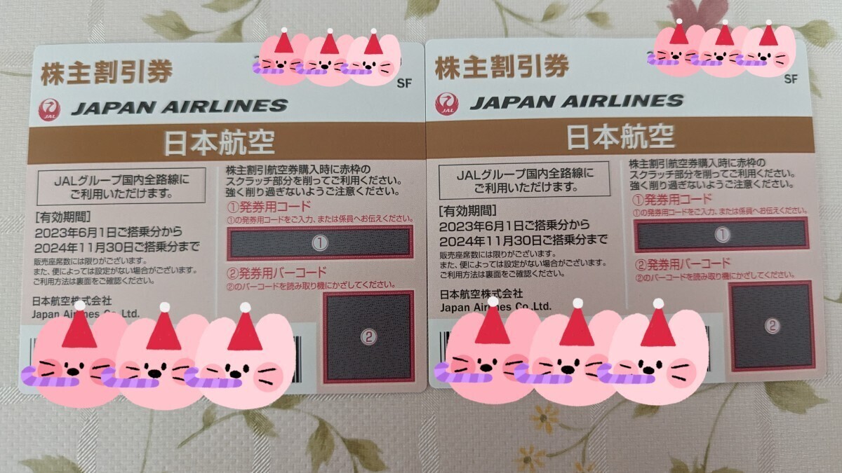送料無料　JAL 日本航空 株主優待券2枚(有効期限2024年11月30日)　コード通知も可_画像1