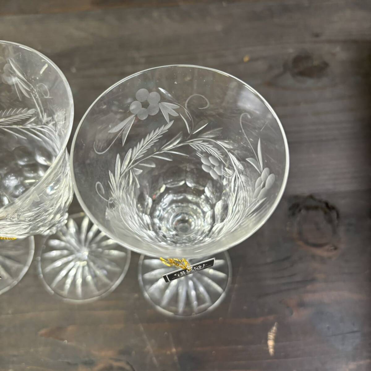 e4538 ワイングラス CRISTAL DONAU ガラス 4客セット お洒落 酒 花柄 クリスタ ル・ドナウ ハンガリー製の画像4