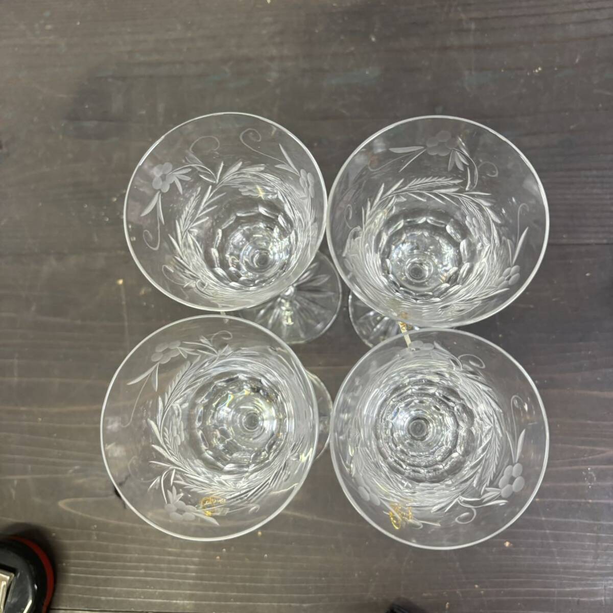 e4538 ワイングラス CRISTAL DONAU ガラス 4客セット お洒落 酒 花柄 クリスタ ル・ドナウ ハンガリー製の画像9