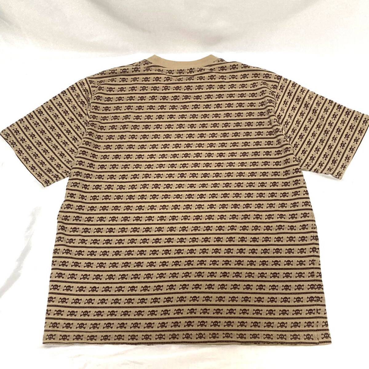 OLD STUSSY スカル ドクロ ロゴ 総柄 ジャガード tシャツ ステューシー XL 90s~00s オールド 紺タグ vintage ビンテージ 半袖 の画像3
