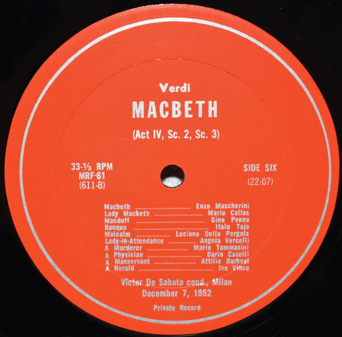 米 MRF ヴェルディ：MACBETH マクベス 1952年12月7日 ミラノ・スカラ座ライヴ マリア・カラス/マスケリーニ 3LPBOXの画像7