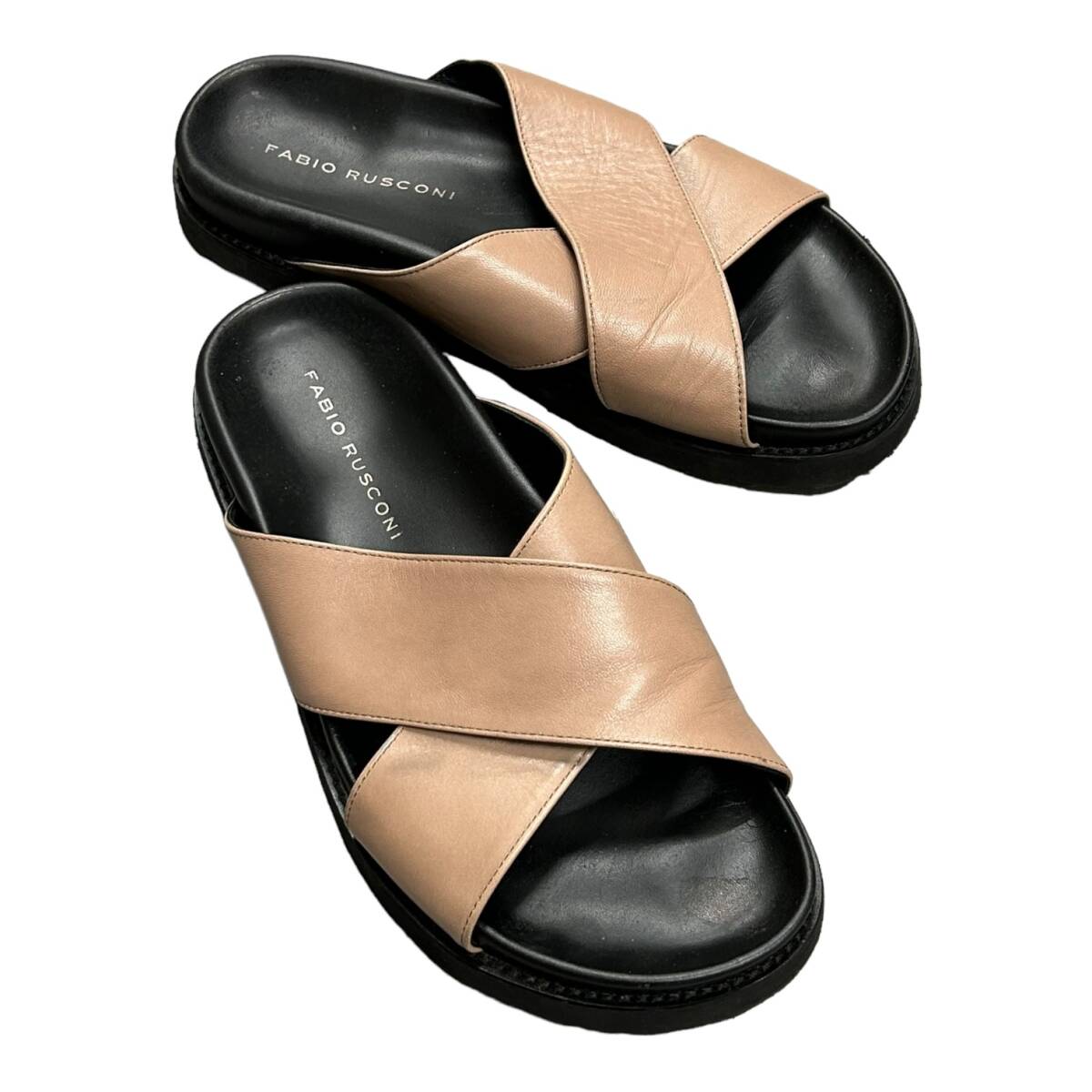 FABIO RUSCONI fabio rusko-ni sandals pink beige Flat sole leather lady's size inscription 37[ used ]