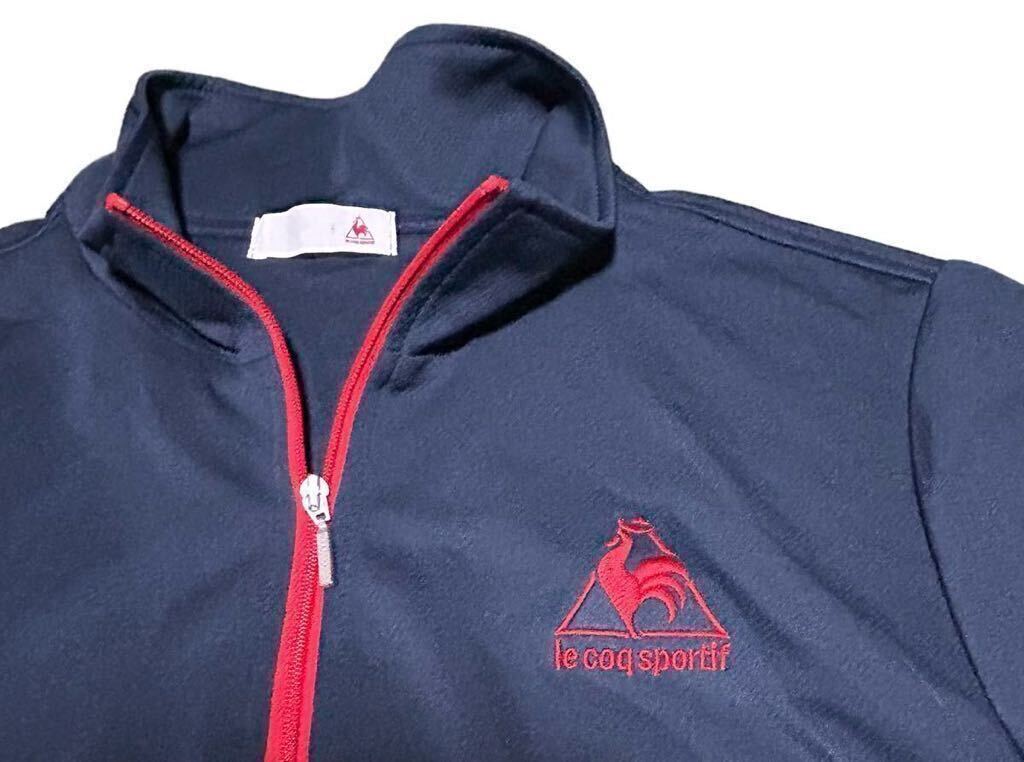 le coq sportif ハーフジップ メンズ S GOLF 半袖 ハイネック ゴルフ シャツ ポロシャツ ネイビー 赤 刺繍の画像3