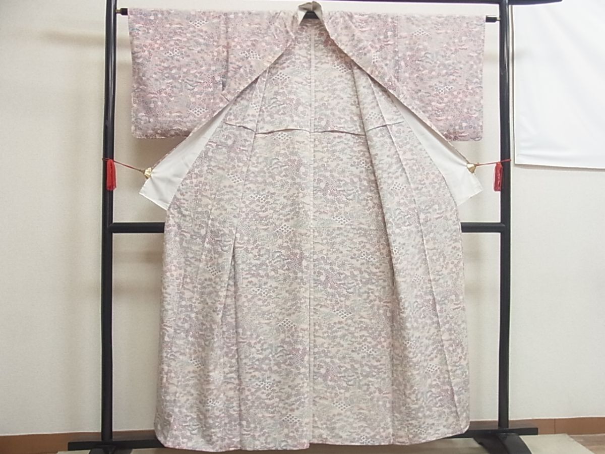  kimono ...2* unused goods fine pattern single .... .. after crepe-de-chine . edge attaching silk beautiful goods *r194