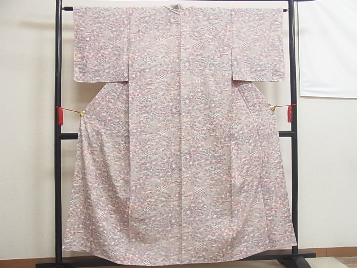  kimono ...2* unused goods fine pattern single .... .. after crepe-de-chine . edge attaching silk beautiful goods *r194