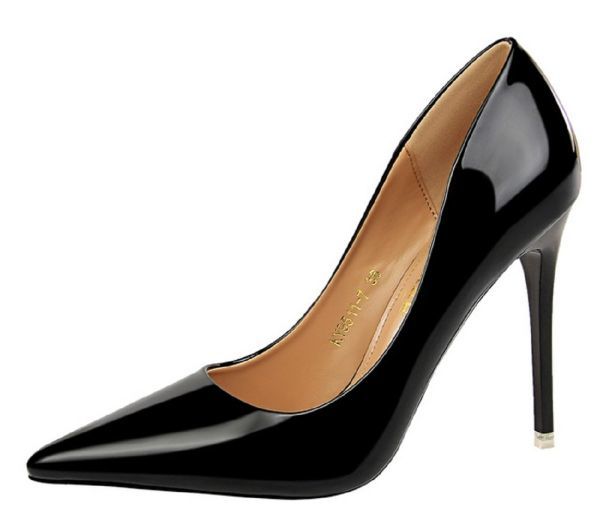  free shipping! pumps lady's large size enamel high heel 26.5cm black pin heel anonymity delivery 