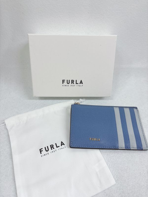  outlet Furla FURLAbabi long BABYLON CASE card-case business card case coin case change purse . leather blue group unused 201122