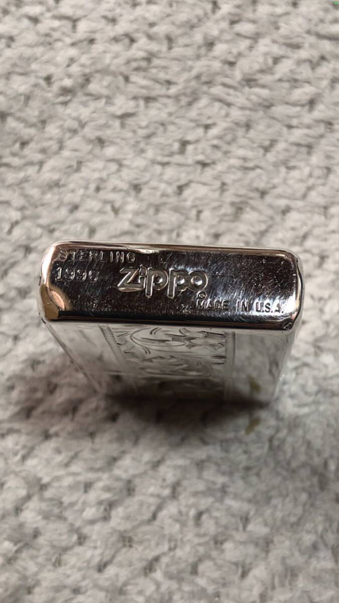 ☆ZIPPO☆1996☆ STRLING☆スターリングシルバー☆純銀☆フラット☆彫柄☆中古☆火花確認済☆フリント新品☆送料込み☆１円スタート☆_画像4