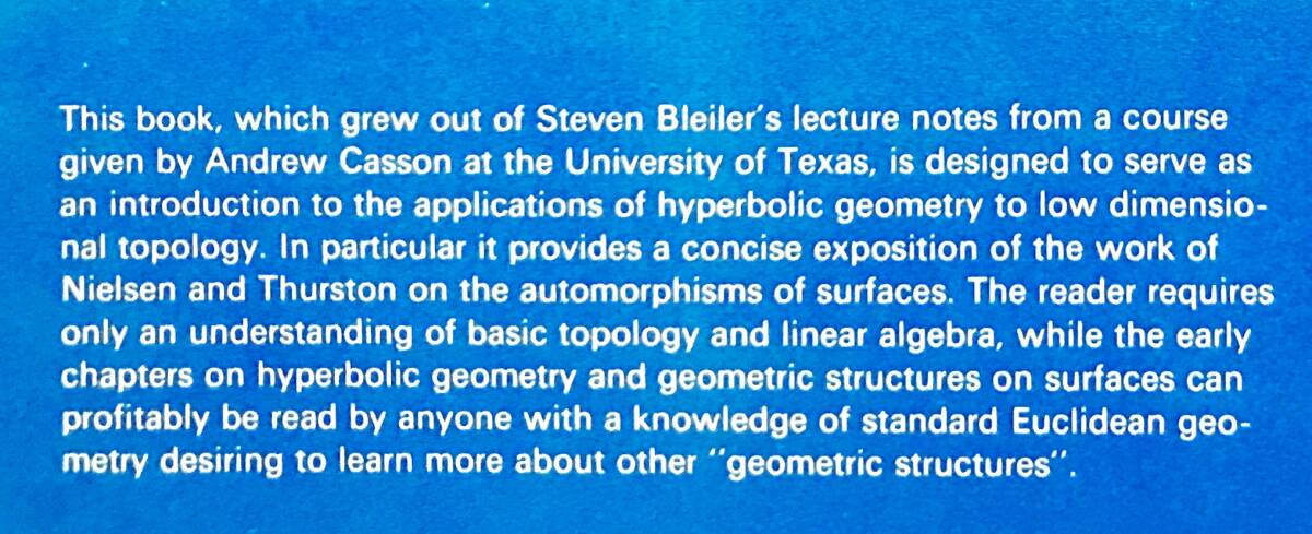 ■英語数学洋書 ニールセン・サーストン分類後の曲面の自己同型【Automorphisms of Surfaces after Nielsen and Thurston】トポロジー_画像2