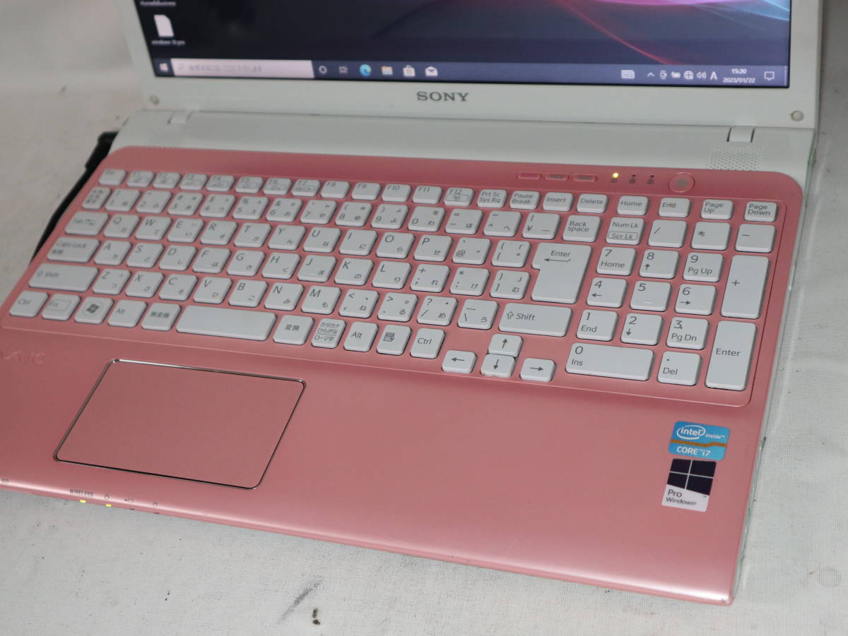 Core i7 SVEシリーズ ★ VAIO ピンク★ win 10 pro ≪ 爆速SSD 仕様 ≫メモリ8G/SSD512GB(新品) /WiFi/Cam/DVD/office 2019_★ＤＶＤスーパーマルチ