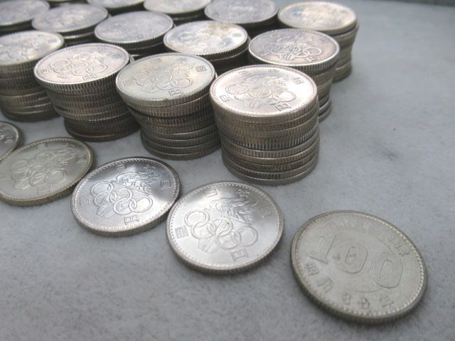 ●日本 昭和39年 特年 100円 百円 硬貨 銀貨 貨幣 古銭 1964年 東京オリンピック 165枚 16500円分 まとめ アンティーク コレクション●の画像3