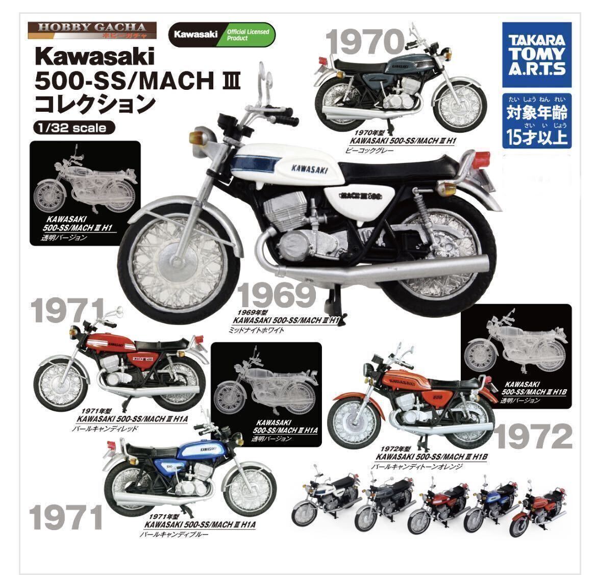 KAWASAKI 500-SS/MACH III コレクション 1972年型 H1B パールキャンディトーンオレンジ バンダイ ガチャ新品未使用品_画像2