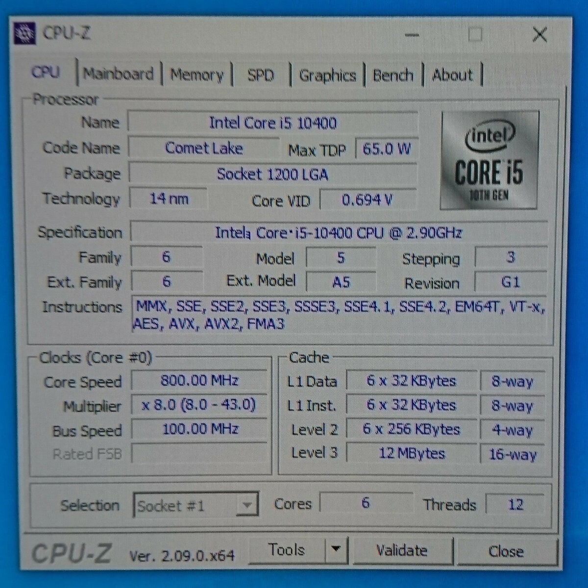 Intel Core i5 10400 LGA1200 CometLake 動作確認品 (O41111)_画像3