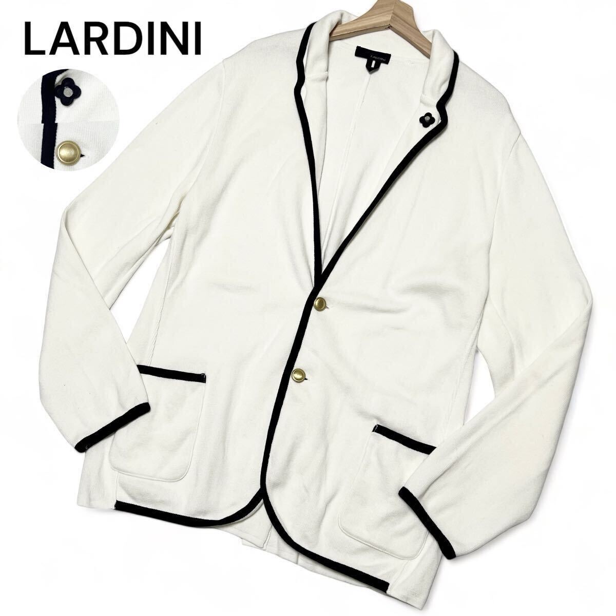 美麗品◎XXXLサイズ!!ラルディーニ【光輝く金ボタン】LARDINI アンコン ジャケット コットン100% ニット アイボリー イタリア製◎メンズ_画像1