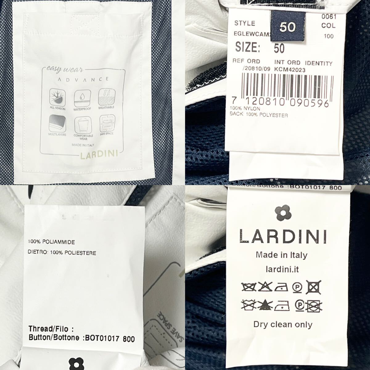 超希少モデル◎50サイズ!!ラルディーニ【高機能 ADVANCEモデル】LARDINI 防水 メッシュ ロゴ ワッペン ジャケット アイボリー 春夏◎メンズ