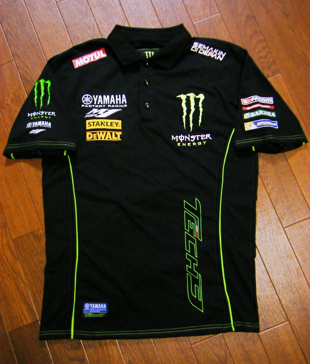 伸縮/良品〇YAMAHA FACTORY RACING シャツ L スポンサーロゴ多数 MONSTER ENERGY 黒色_画像2