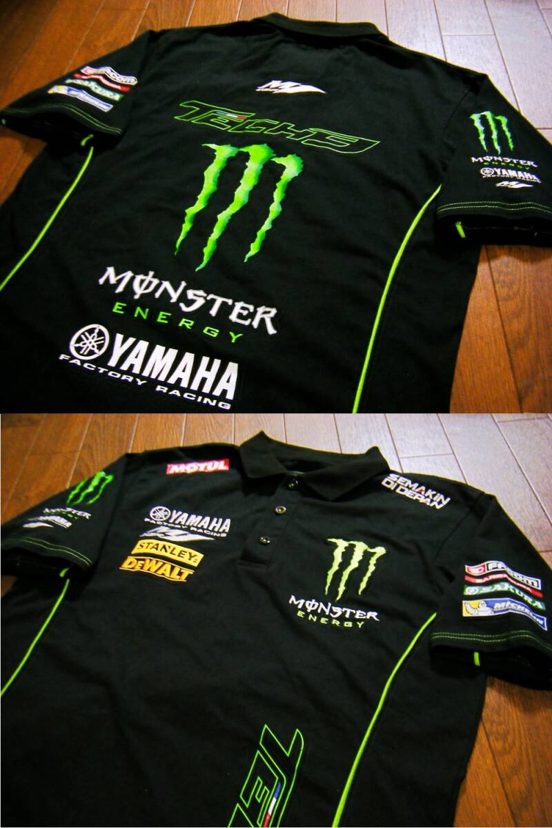 伸縮/良品〇YAMAHA FACTORY RACING シャツ L スポンサーロゴ多数 MONSTER ENERGY 黒色の画像1