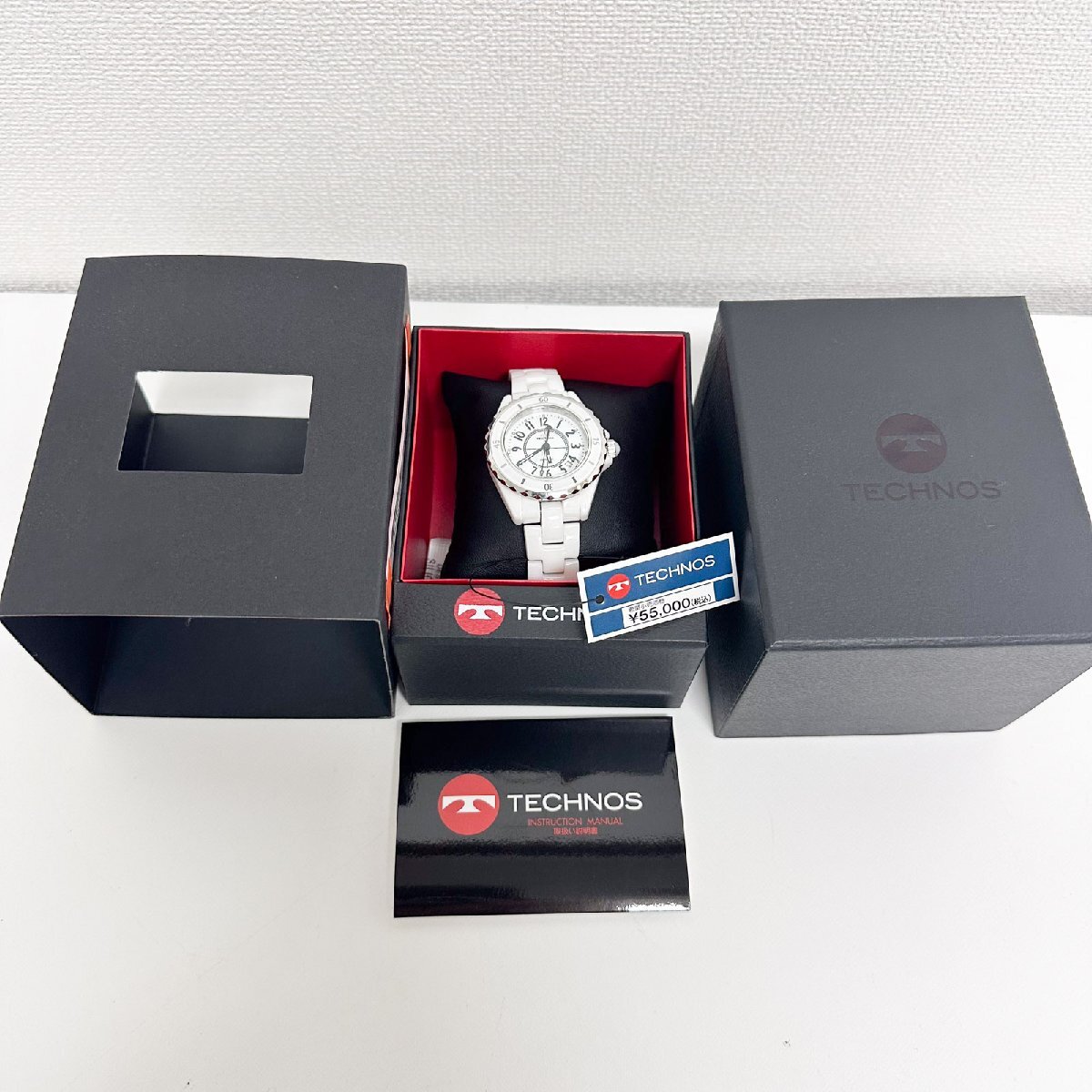  Tecnos TECHNOS wristwatch T9924TW J12 type white ceramic quarts lady's unused goods [ quality iko-]