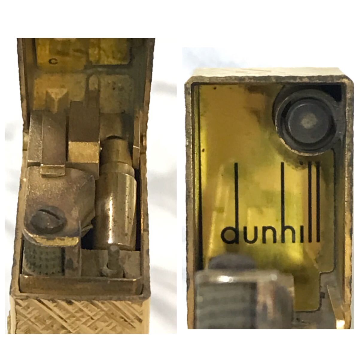 ●送料無料 着火未確認 dunhill ダンヒル ガスライター ゴールドカラー スクエア ローラ式 ？/ダンヒルライター 現状品・ジャンク品 扱いでの画像9