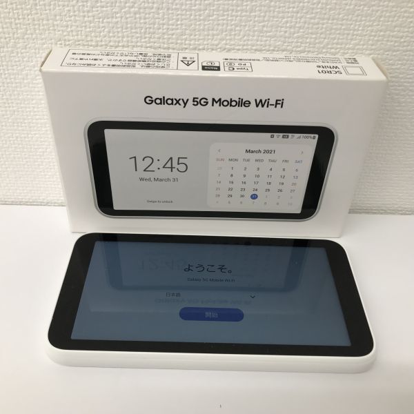 G209-H11-1802◎ Galaxy ギャラクシー 5G Mobile Wi-fi ワイファイ SCR01 ホワイト 32GB モバイル ※通電確認済み 箱付き_画像1