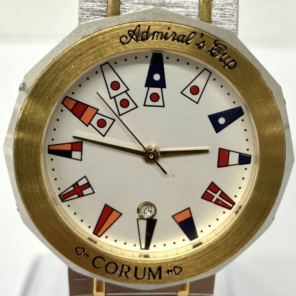 G004-SB4-1288◎CORUM コルム 腕時計 デイト アドミラズカップ ラウンド クォーツ メンズ 文字盤ホワイト_画像2