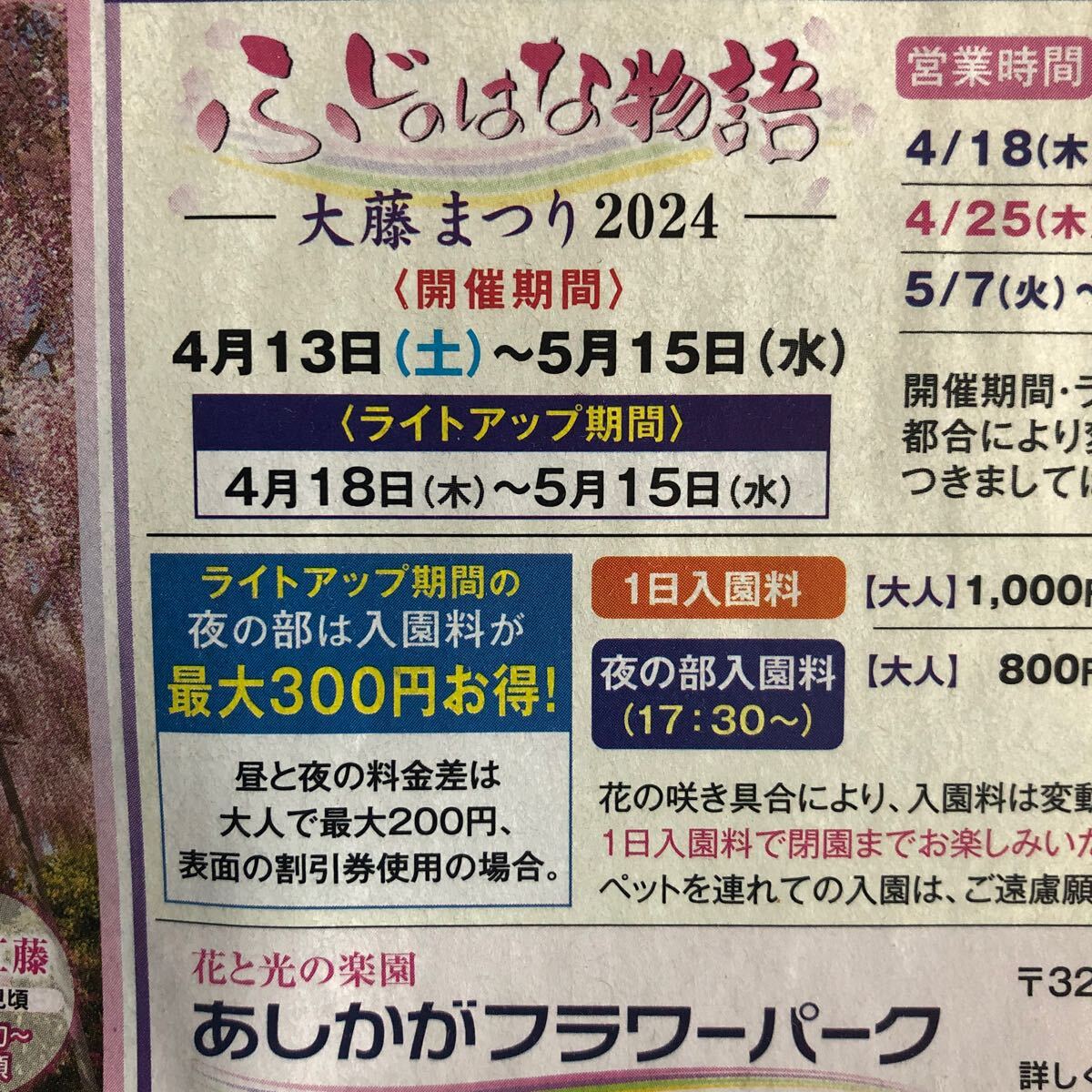 あしかがフラワーパーク 入園割引券 〒63 5月15日迄の画像2