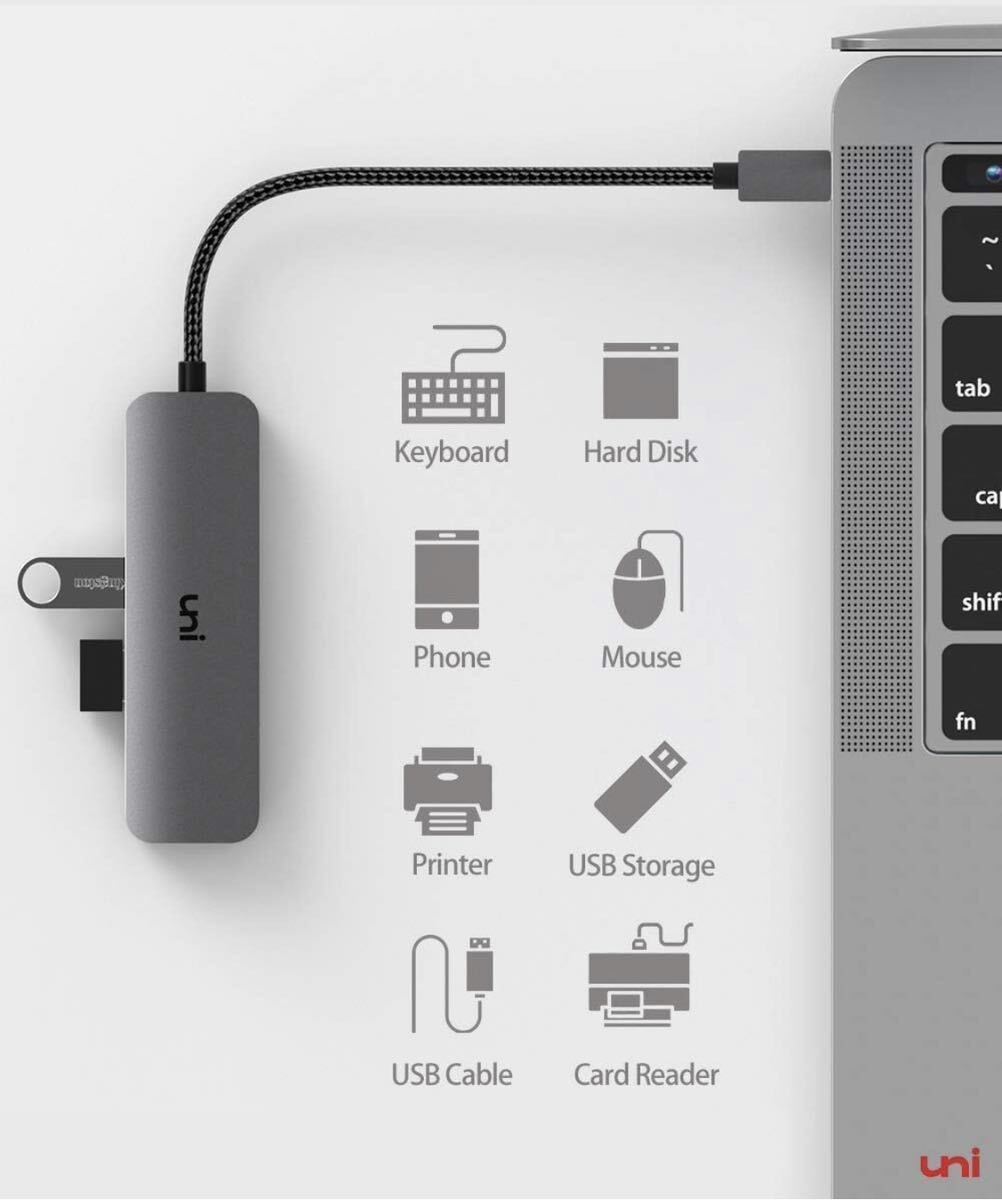 uni uni 4-in-1 USB C Hub ハブ 3つのUSB 3.0ポート付き 100W USB-C PD充電ポートの画像6