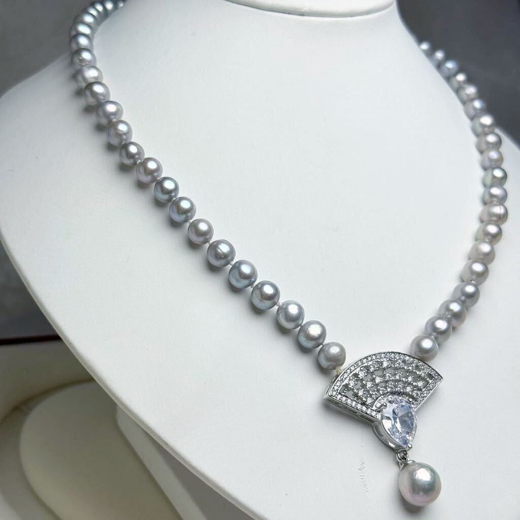 ハイジュエリーデザインネックレス7-10mm コバルト　天然パールネックレス　42cmPearl necklace 本真珠ネックレス_画像2