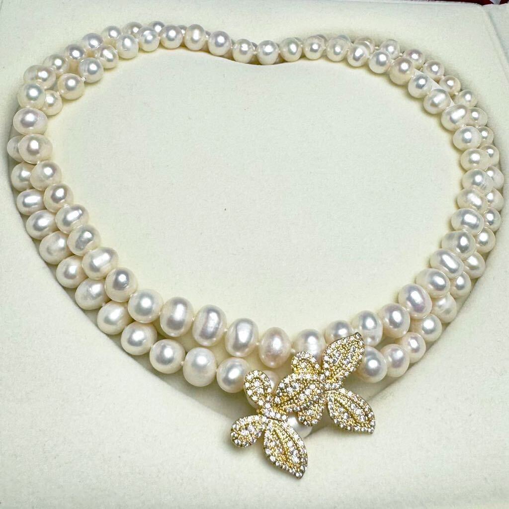 蝶々デザイン本真珠ネックレス9mm 85cm 天然Pearl necklace パールネックレス_画像3