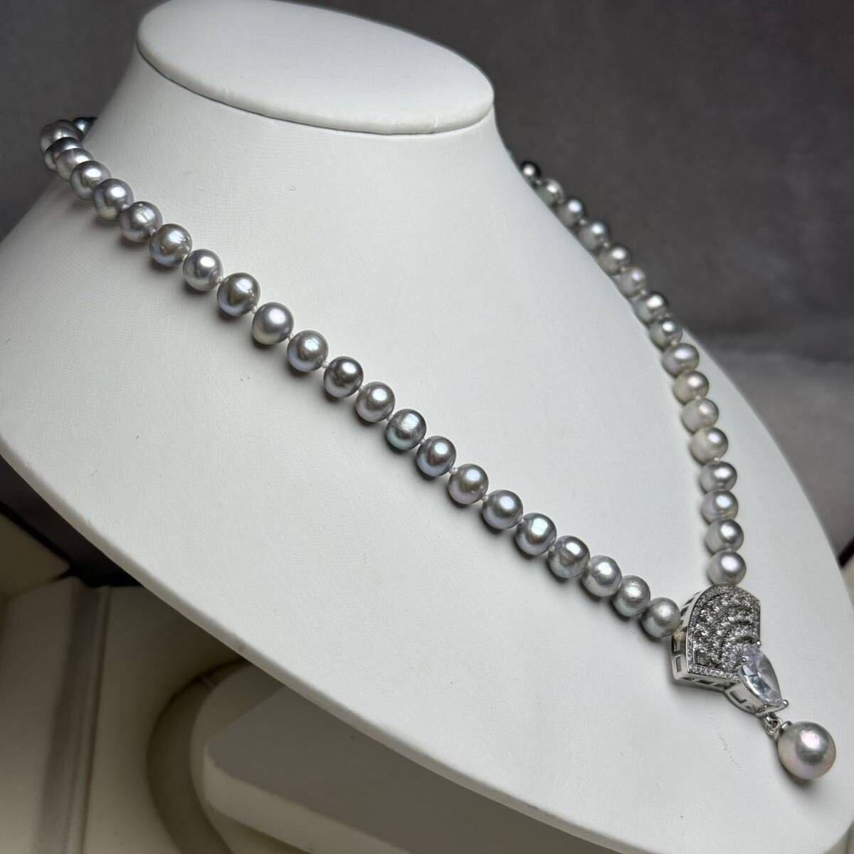 ハイジュエリーデザインネックレス7-10mm コバルト　天然パールネックレス　42cmPearl necklace 本真珠ネックレス_画像3