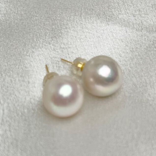 刻印ありk18 南洋真珠ピアス12.7mm 天然パールピアス　AU750 pearl jewelry_画像4