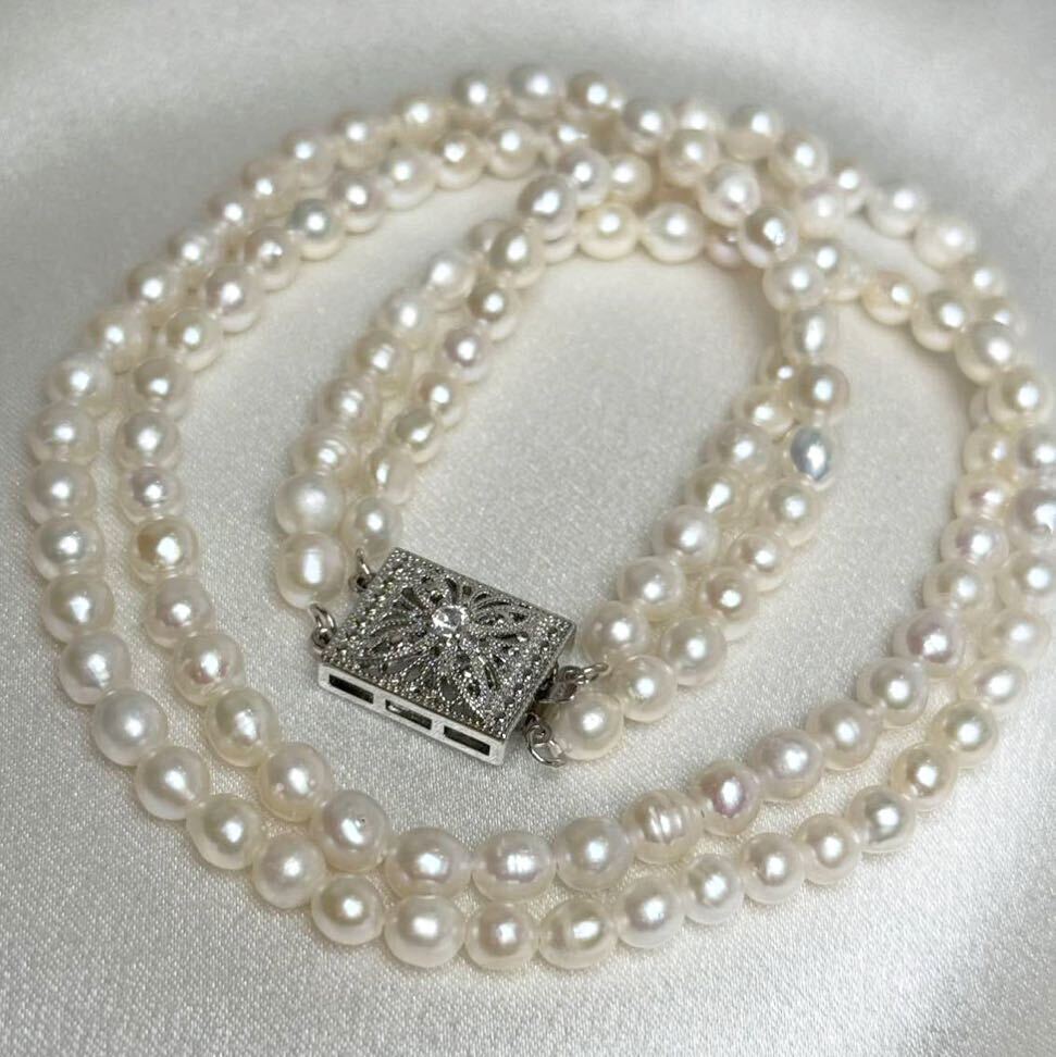 本真珠ネックレス二連5mm 天然パールネックレス 41cm Pearl necklace jewelry 天然パール の画像5