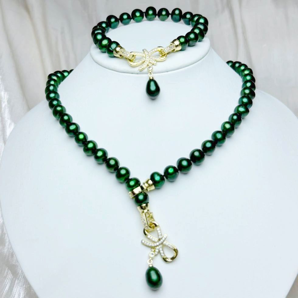  чёрный жемчуг колье + браслет 7mm 42+17cm Pearl necklace