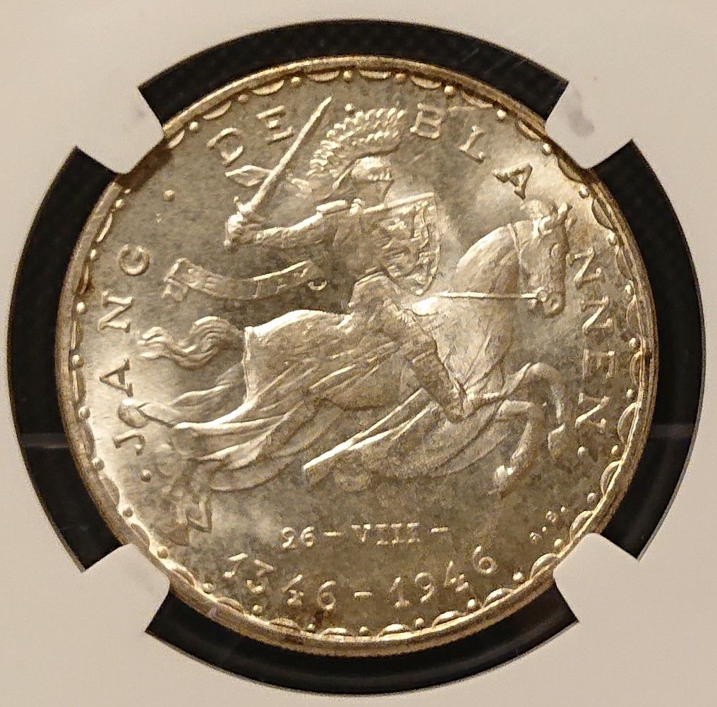 ルクセンブルク 50フラン銀貨 1946年 NGC MS65