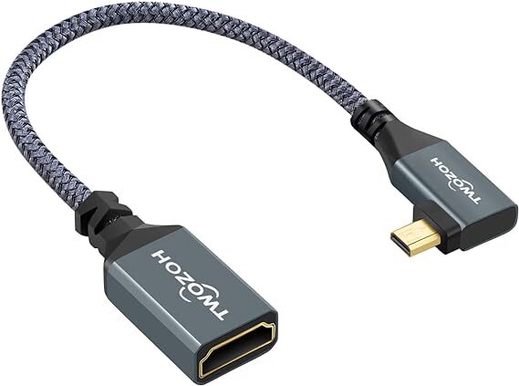 Twozoh Micro HDMI - HDMIアダプターケーブル ナイロン編組 90度 Micro HDMI オス-HDMI メスコード 4K/3D対応 _画像1