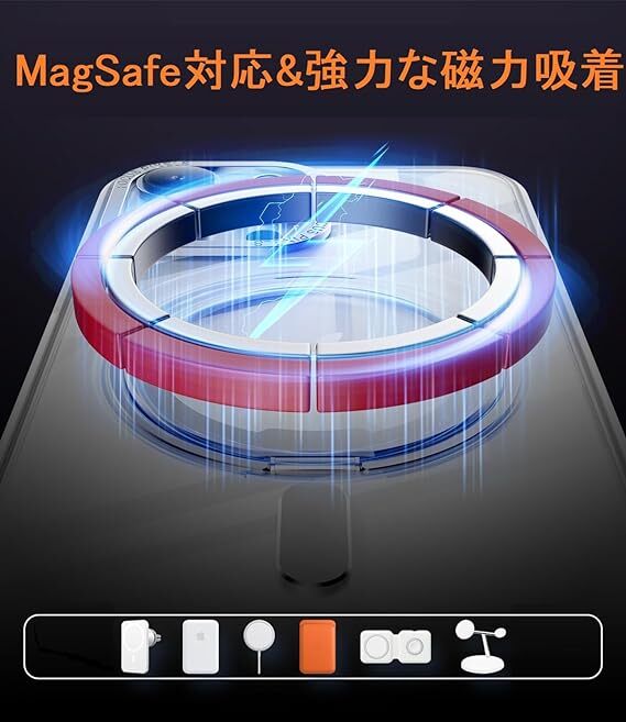 iPhone 12 / 12 Pro 用 ケース Magsafe対応【360°回転可能な Magsafeリングスタンド ホルダー 一体型・ストラップ1種付き】クリアの画像2