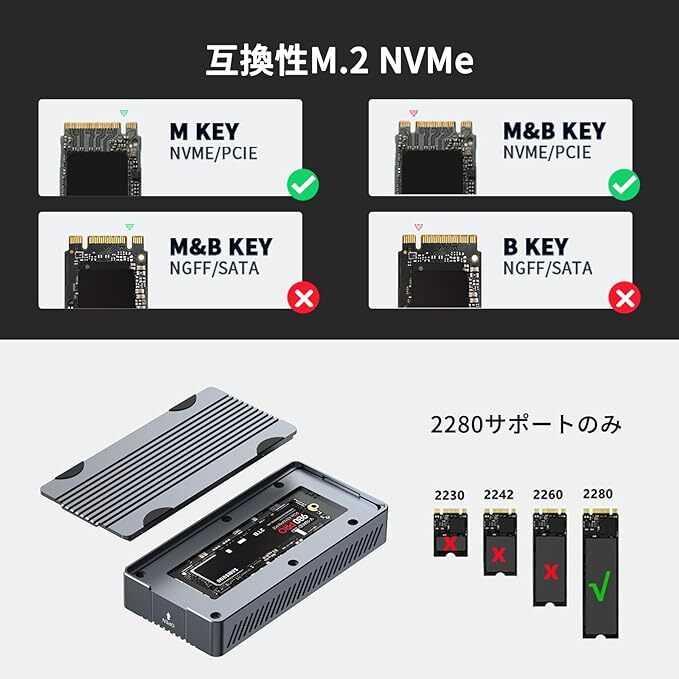 ACASIS，40Gbps超高速，M.2SSD外付けケース,USB4.0 NVMe M.2 SSDケース,Thunderbolt 4/3 USB4/3.2/3.1/3.0/2.0互換性あり,ファン付き