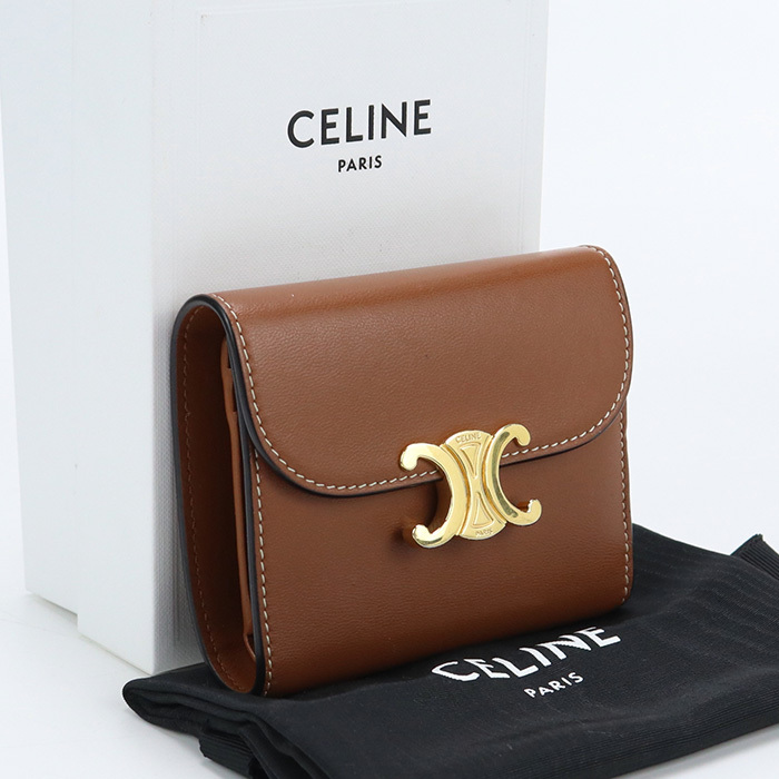 中古良品セリーヌCELINE トリオンフ スモールウォレット ブランド 三つ折り財布 10D78 3BZG 04LU ブラウン系 ランク：A us-2 レディース_画像1