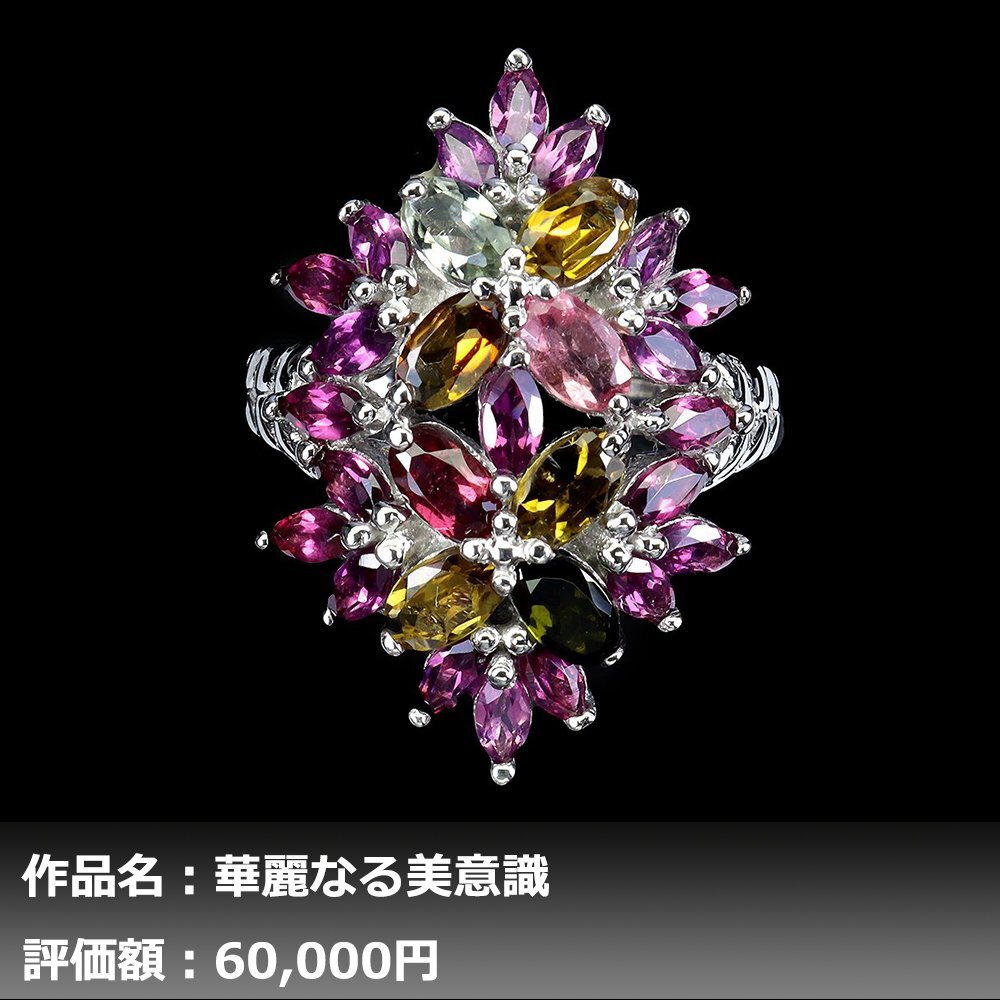 【1円新品】イケゾエガレ｜5.50ct 天然トルマリン&ガーネット K14WG仕上リング 19号｜作家モノ｜本物保証｜NGL鑑別対応_画像1